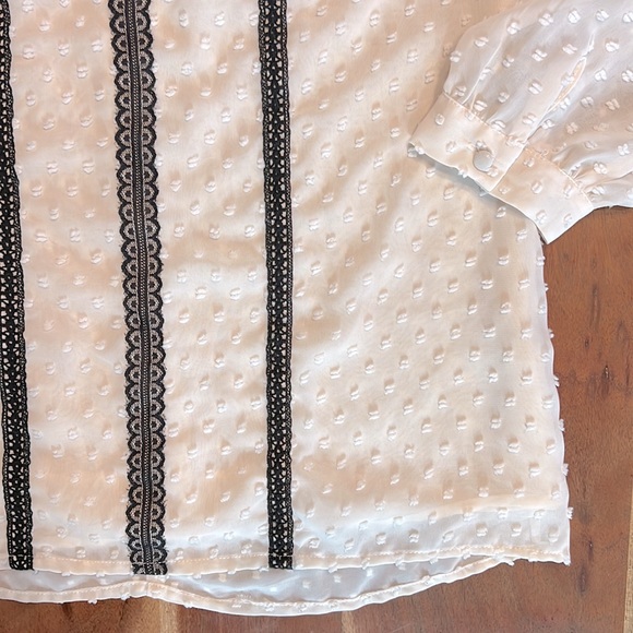 J. Crew - Swiss Dot Chiffon Black Lace Blouse, size 00 - Picture 4 of 11